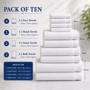 10 PCS 100% Combed Cotton Soft Towel Bale Set – Face, Hand & Bath Towels