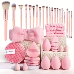 20-Piece Pink Makeup Headband Set for Skincare and Makeup