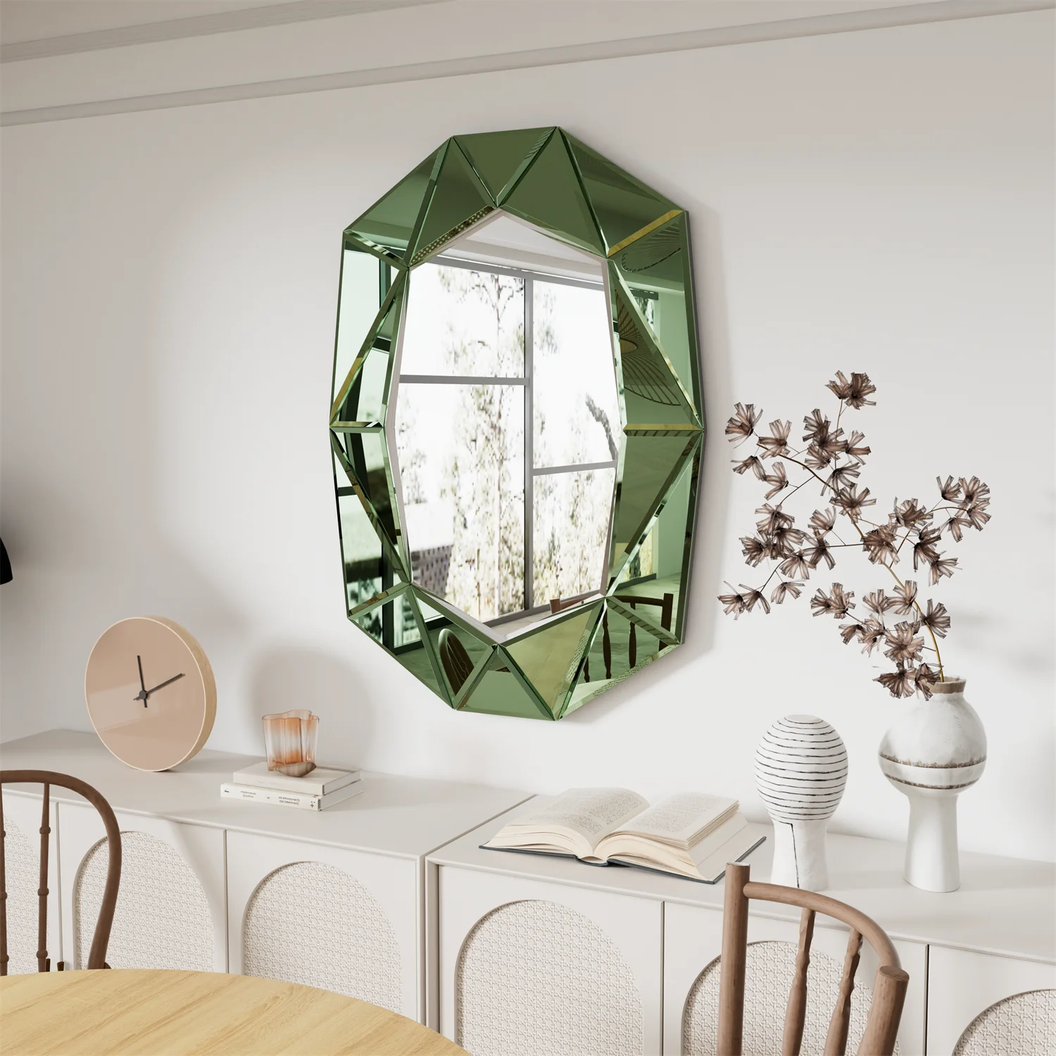100cm Asymmetrical Decorative Wall Mirror, Glass Inlay Accent for Living Room & Bedroom - Image 2