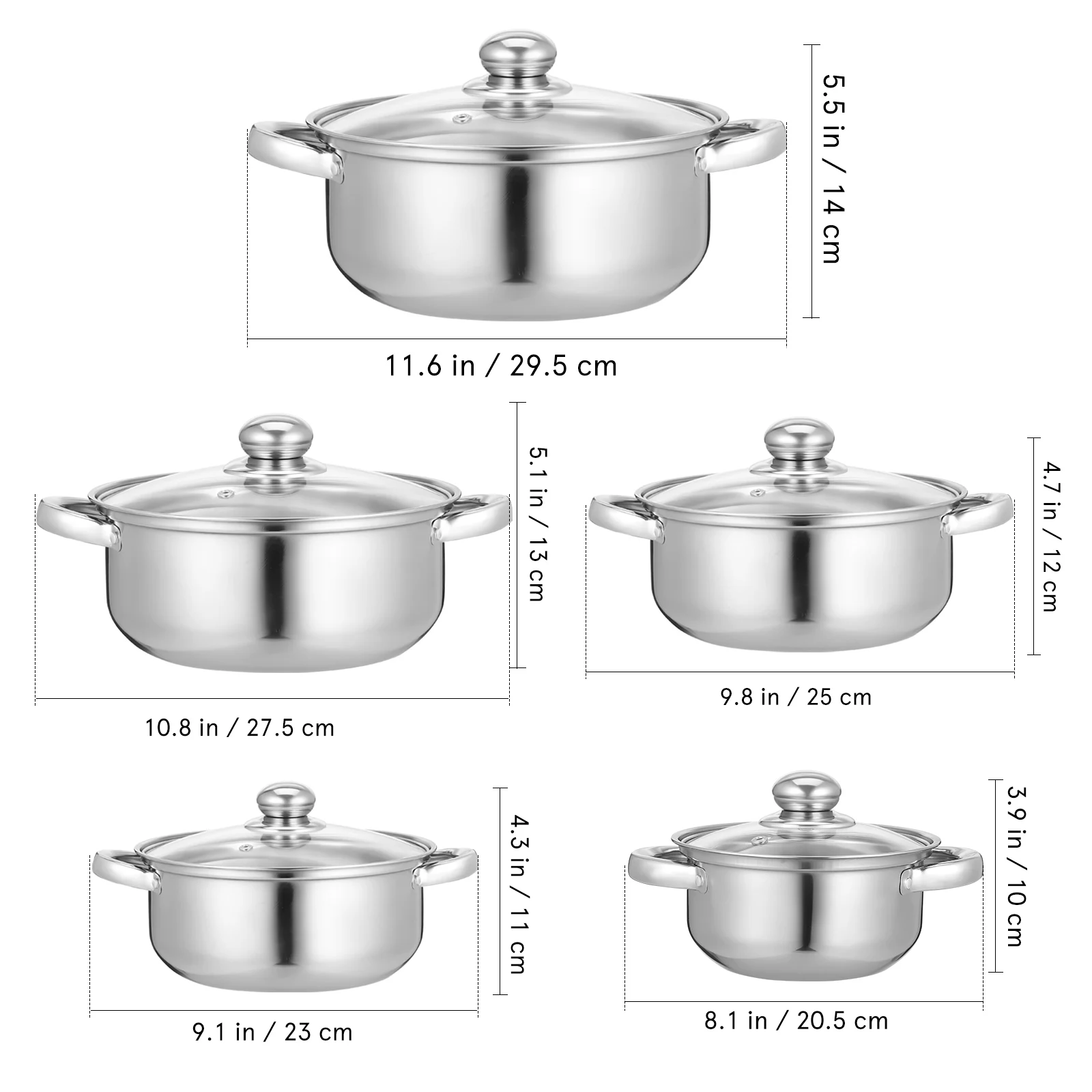 5PCS Stainless Steel Cookware Pots & Pans Set with Glass Lids for Induction - Image 2