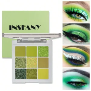 9-Color Avocado Green Eyeshadow Palette, Matte & Glitter Waterproof Makeup