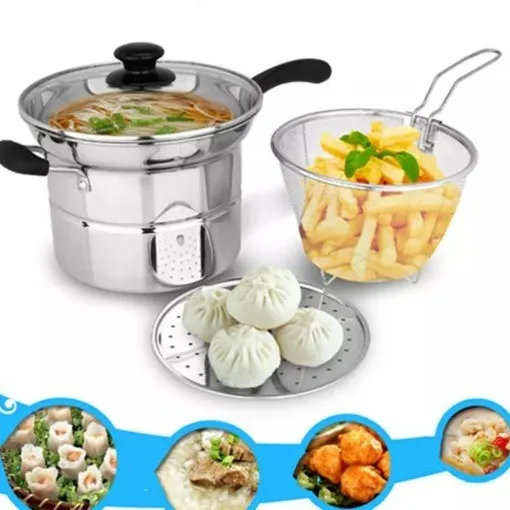 4PCS Nonstick Deep Fryer Chip Pan Set with Frying Basket & Lid