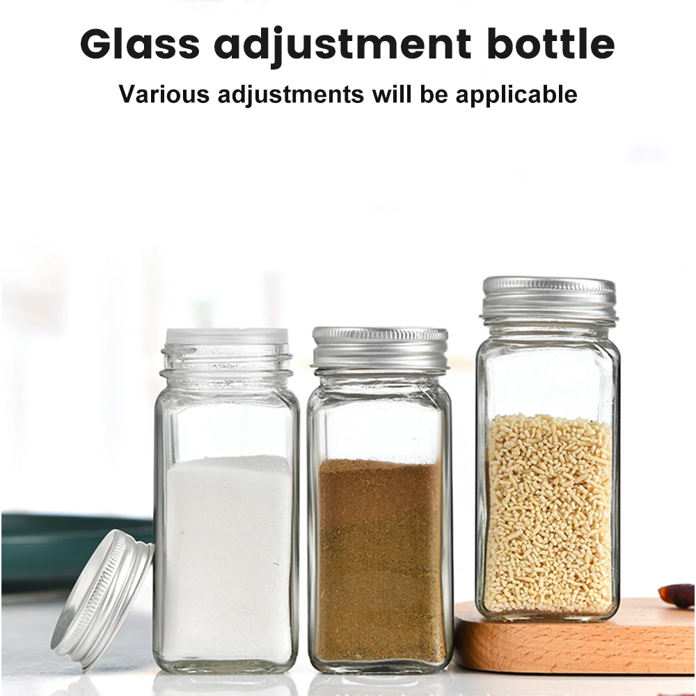 12/24/36x Spice Jars Square Glass Airtight Spice Bottles Shaker + Alu Lids & Labels - Image 9