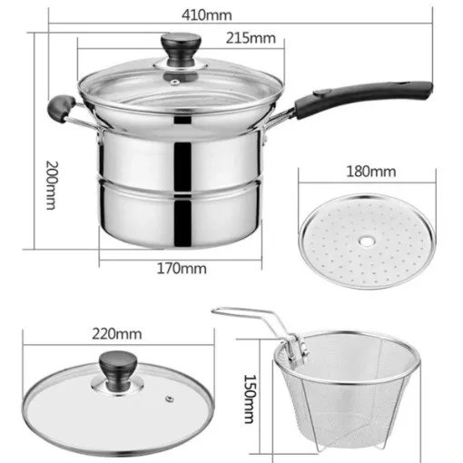 4PCS Nonstick Deep Fryer Chip Pan Set with Frying Basket & Lid - Image 6