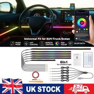 BEVINSEE RGB Car Interior LED Strip Lights 6 in 1, APP & Remote Control Ambient Lighting Kit, Acrylic Footwell Lights, Music Sync USB 12V Universal Car Accessories