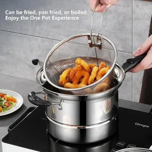 4PCS Nonstick Deep Fryer Chip Pan Set with Frying Basket & Lid - Image 3