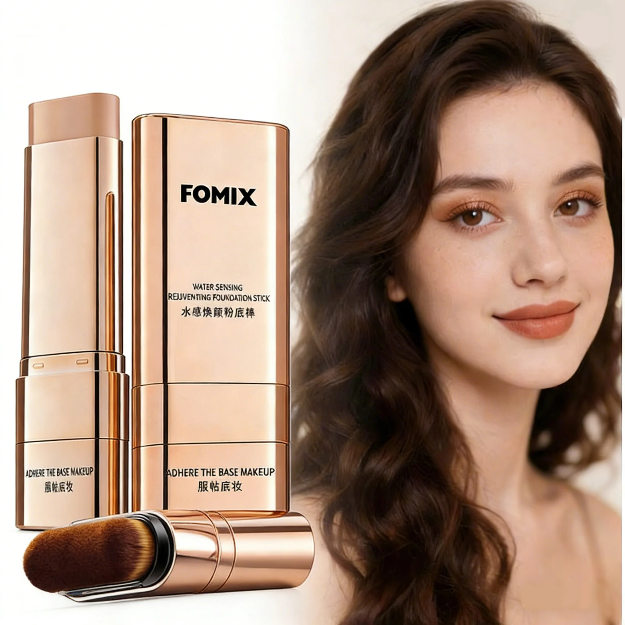 FOMIX 2-in-1 Cream Foundation Stick with Built-In Blending Brush