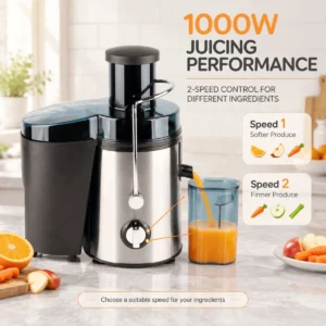 1000W Stainless Steel Electric Juicer Machine 500ml Dual Speed Fruit & Vegetable Extractor