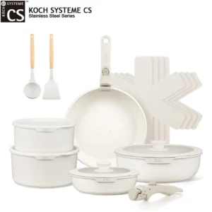KOCH SYSTEME CS 17PCS Nonstick Cookware Set Kitchen Pots and Pans Set With Detachable Handle Sauce Pot Milk Pots Frying pan