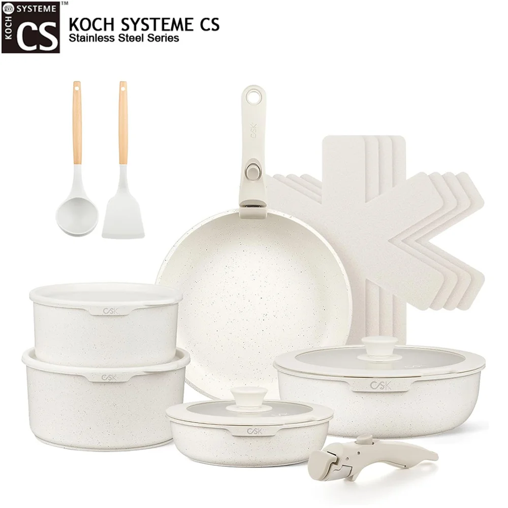 KOCH SYSTEME CS 17PCS Nonstick Cookware Set Kitchen Pots and Pans Set With Detachable Handle Sauce Pot Milk Pots Frying pan