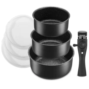 Non Stick Saucepan Set with Removable Handle and Sealing Lids, Non Stick Pot Set for Induction Hobs