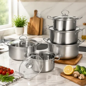 5PCS Stainless Steel Cookware Pots & Pans Set with Glass Lids Induction Compatible