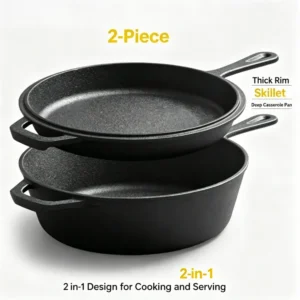 Cast Iron Casserole Dish, Dutch Oven Cooking Pot with Lid for Stew, Cooking & Camping