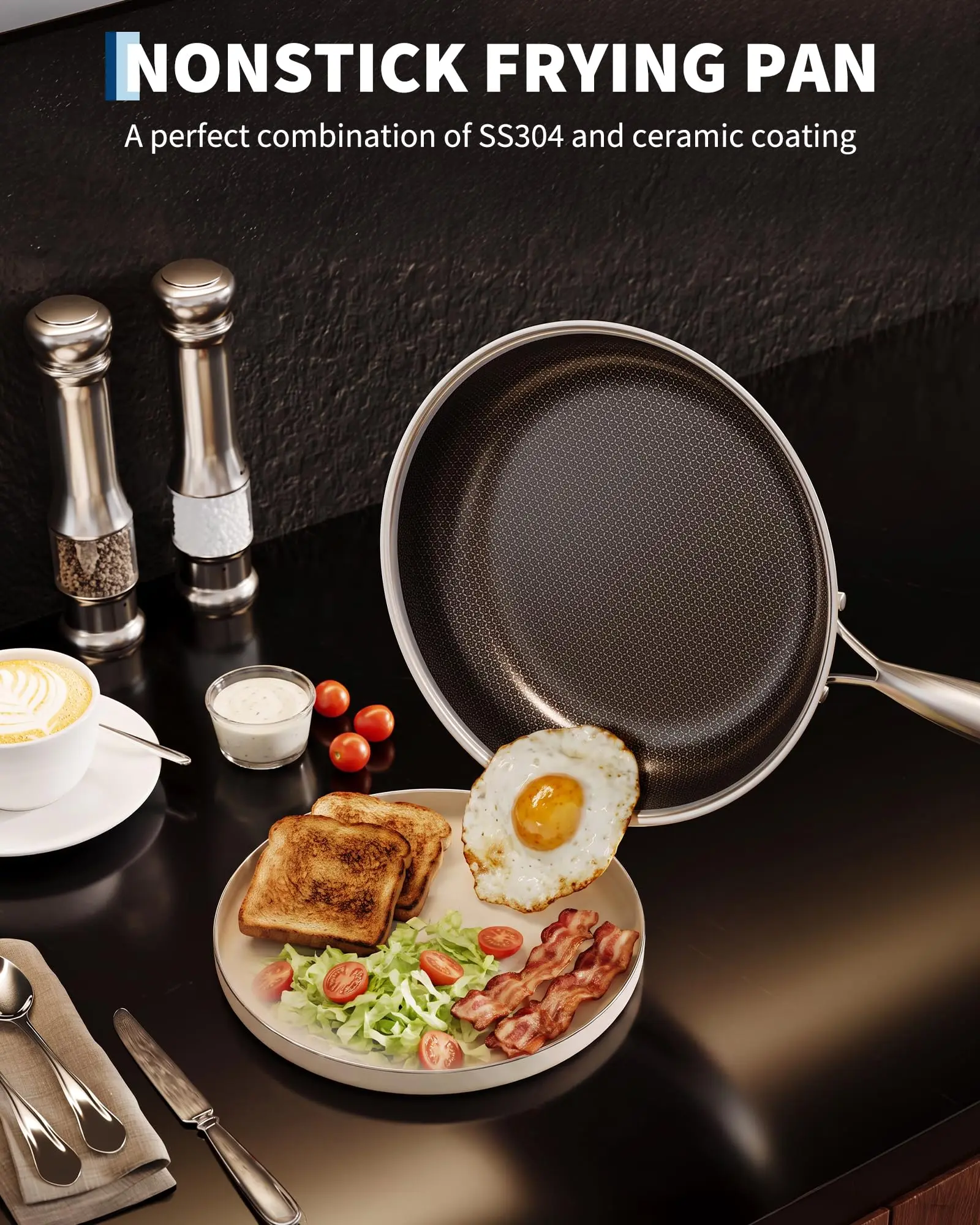 Titanium Frying Pan Set 3 Piece With Lids Tri Ply Clad Non Stick Cookware 20 26 28cm Induction Compatible Oven And Dishwasher Safe