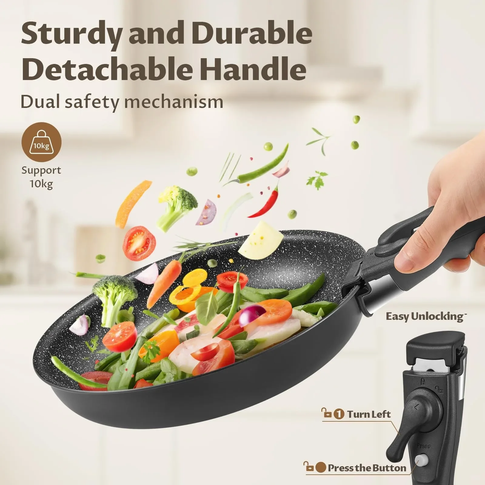 4-Piece Non-Stick Frying Pan Set with Detachable Handle, Black Cookware Set - Image 2