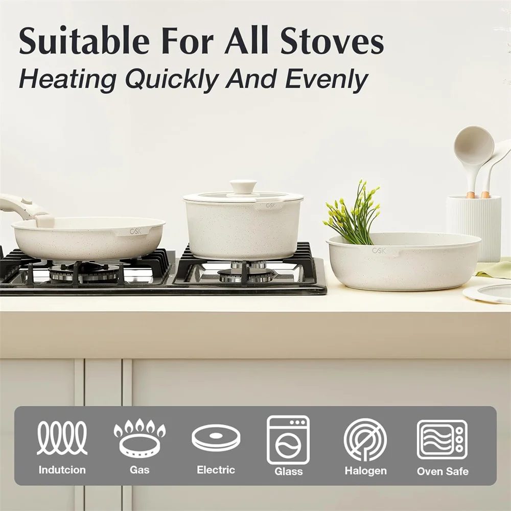 KOCH SYSTEME CS 17PCS Nonstick Cookware Set Kitchen Pots and Pans Set With Detachable Handle Sauce Pot Milk Pots Frying pan - Image 3