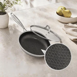 26cm 3-Ply Stainless Steel Nonstick Frying Pan with Lid for All Stovetops