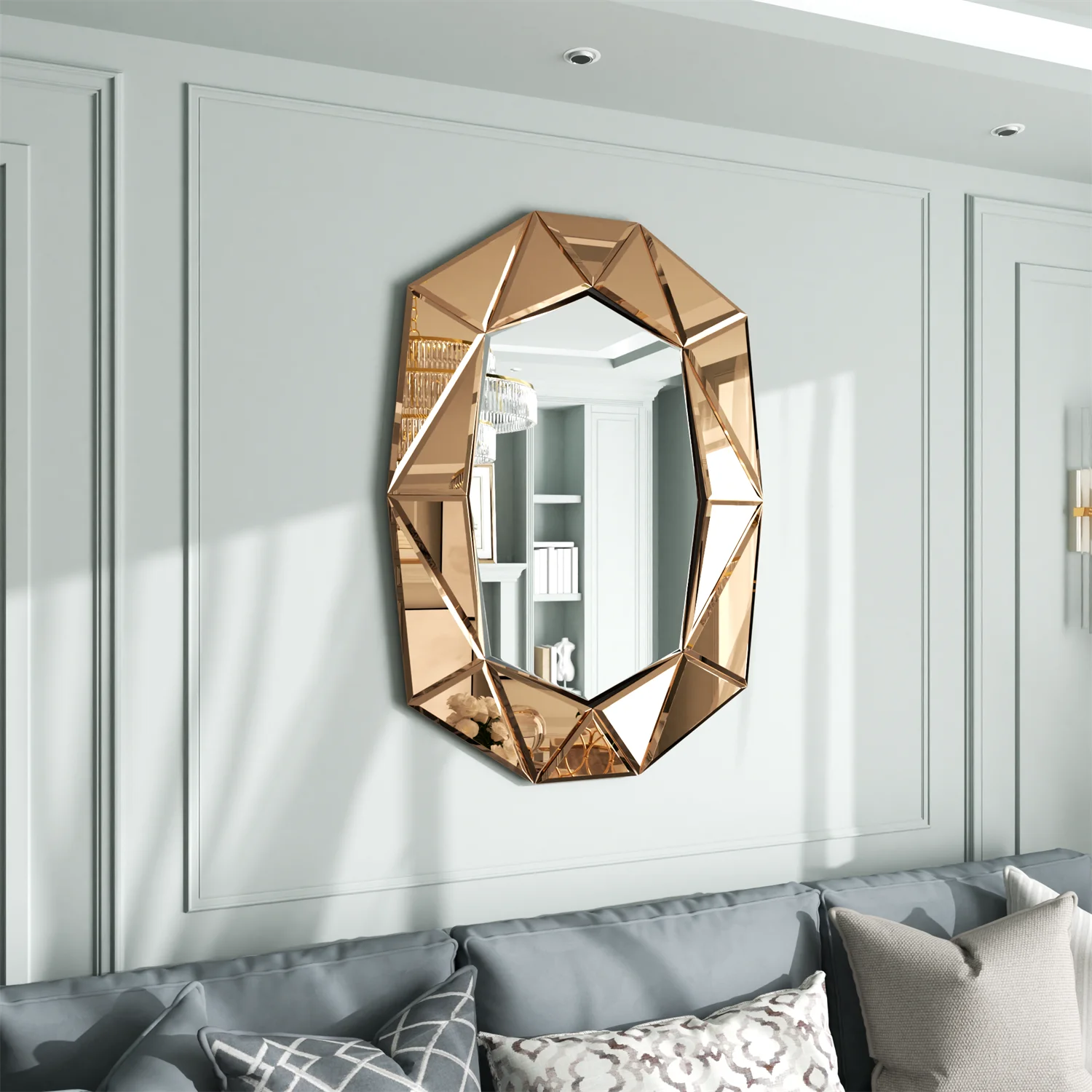 100cm Asymmetrical Decorative Wall Mirror, Glass Inlay Accent for Living Room & Bedroom - Image 4
