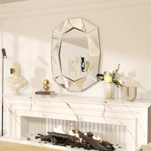 100cm Asymmetrical Decorative Wall Mirror, Glass Inlay Accent for Living Room & Bedroom