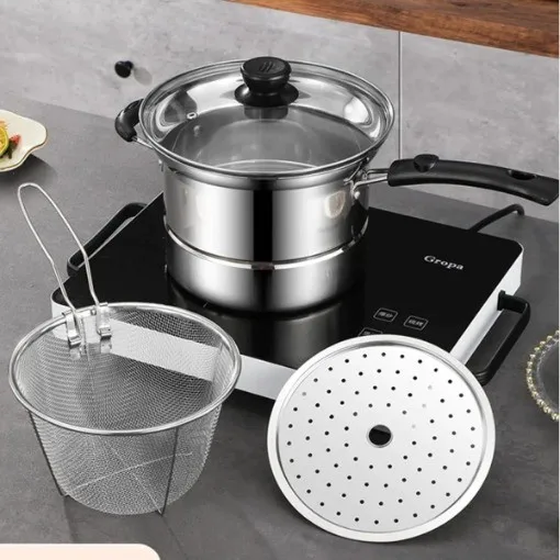 4PCS Nonstick Deep Fryer Chip Pan Set with Frying Basket & Lid - Image 5