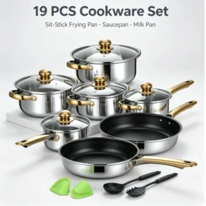 19-Piece Non-Stick Cookware Set, Saucepan, Frying Pan & Milk Pan Set for Kitchen