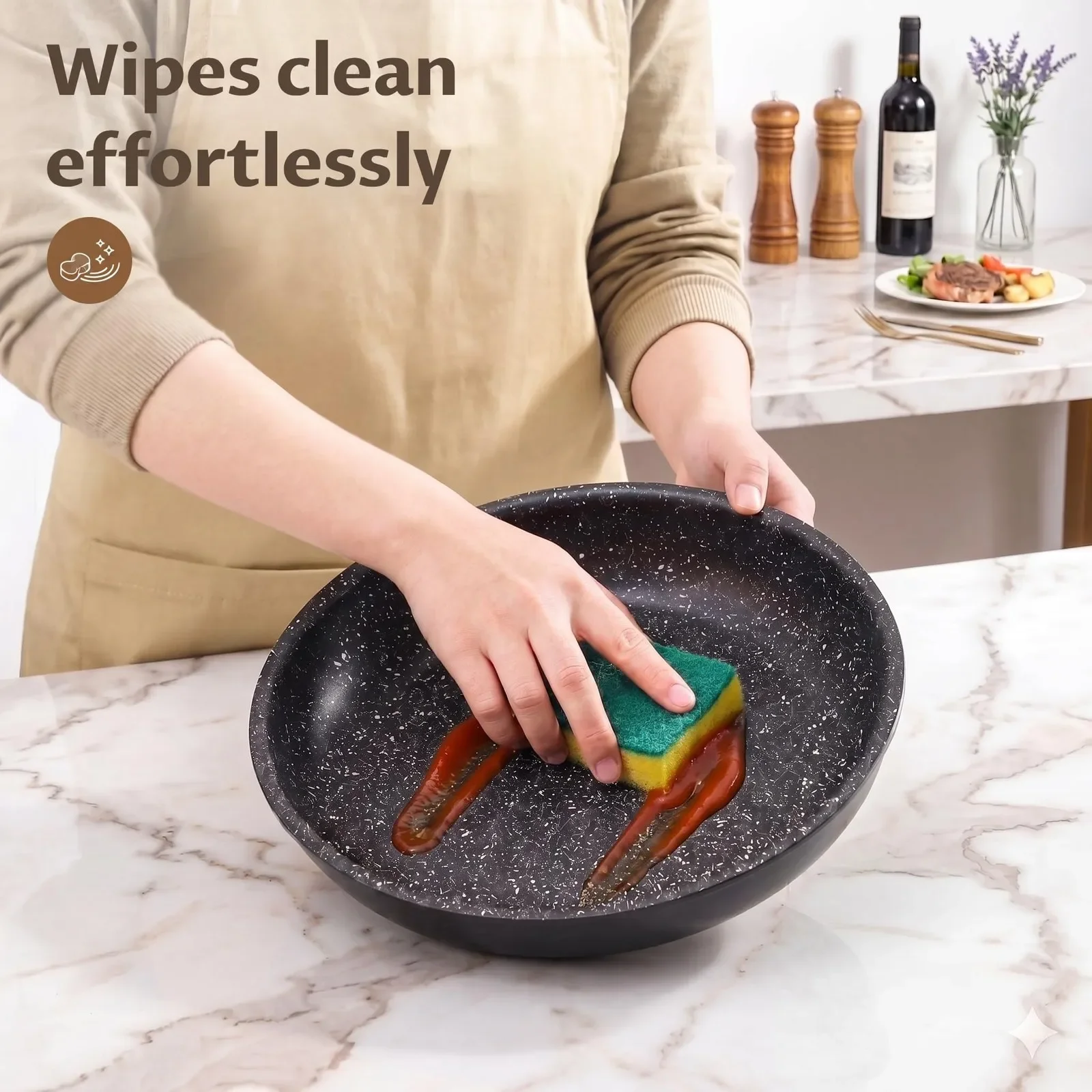 4-Piece Non-Stick Frying Pan Set with Detachable Handle, Black Cookware Set - Image 7