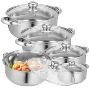 5PCS Stainless Steel Cookware Pots & Pans Set with Glass Lids for Induction