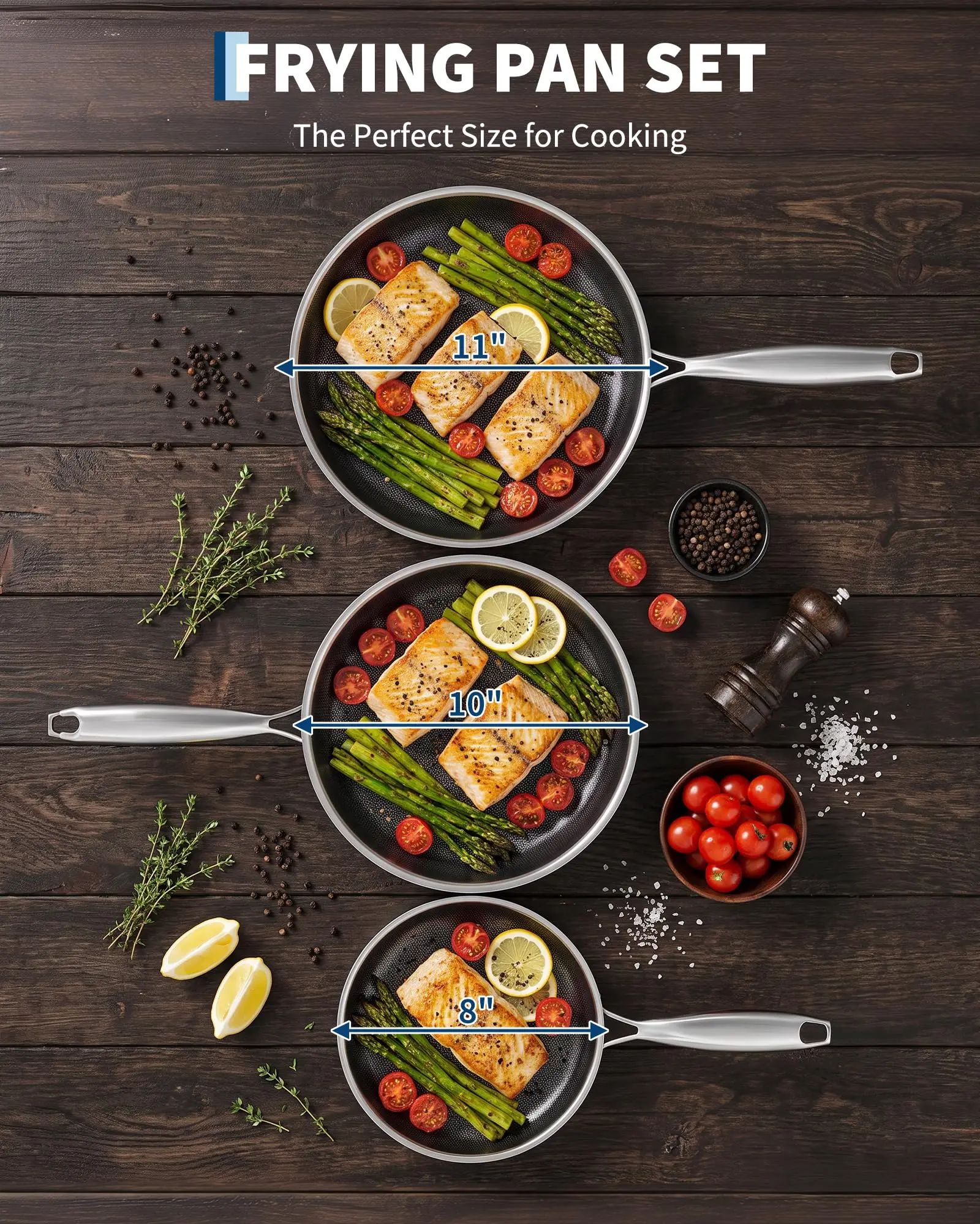 Titanium Frying Pan Set 3 Piece With Lids Tri Ply Clad Non Stick Cookware 20 26 28cm Induction Compatible Oven And Dishwasher Safe - Image 2