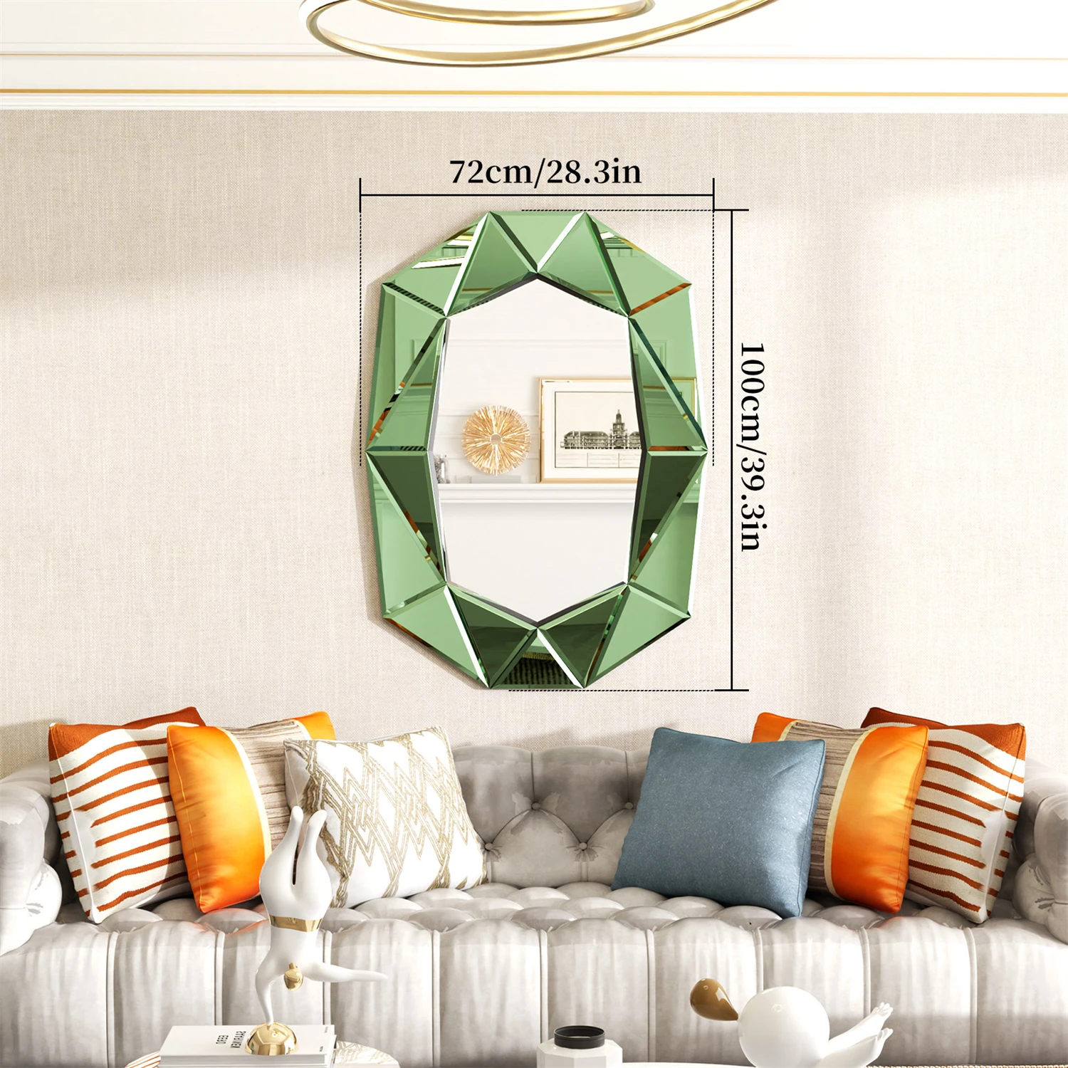 100cm Asymmetrical Decorative Wall Mirror, Glass Inlay Accent for Living Room & Bedroom - Image 6