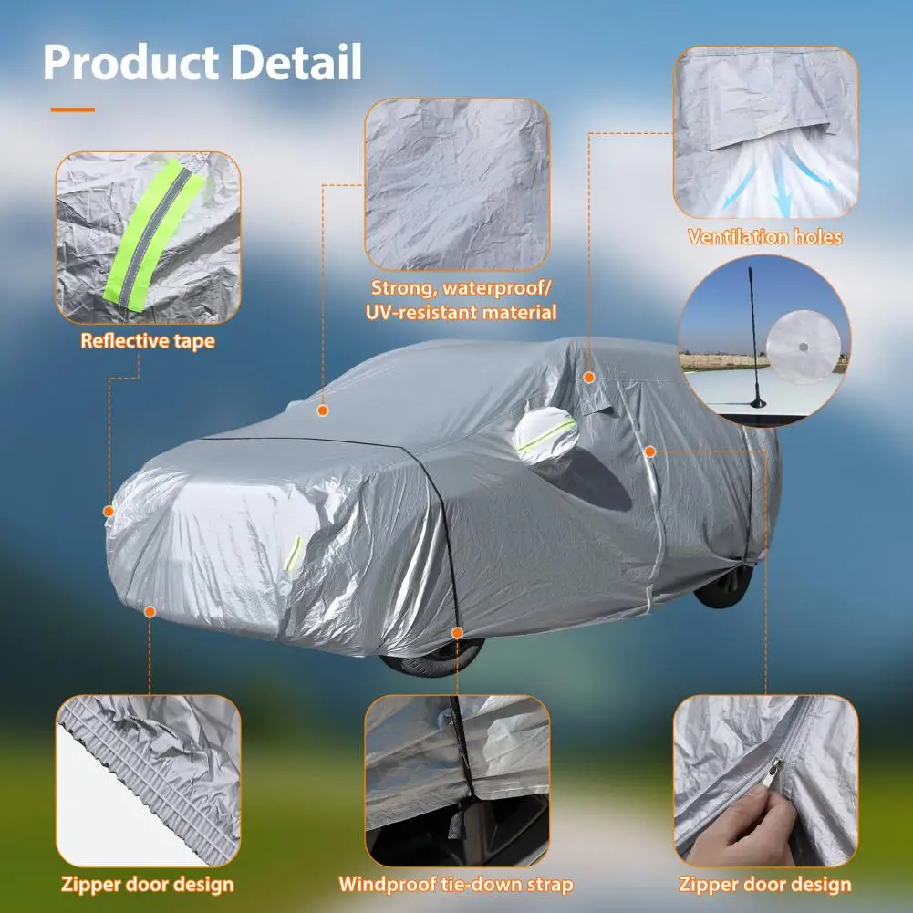 Outdoor Car Cover, Aluminum Film Waterproof All Weather Auto Cover, Wind And Snow Protection UV Protection Car Snow Cover - Image 6
