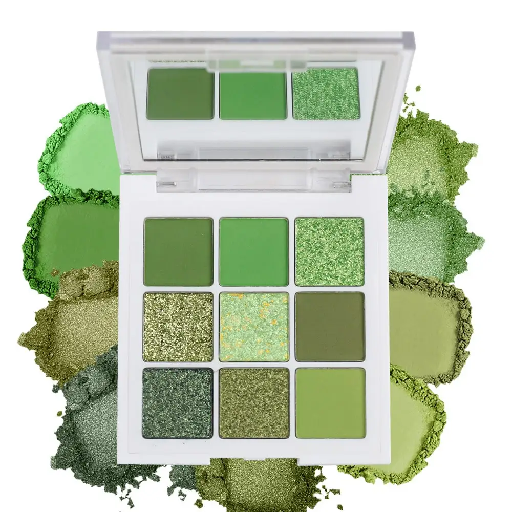 9-Color Avocado Green Eyeshadow Palette, Matte & Glitter Waterproof Makeup - Image 4