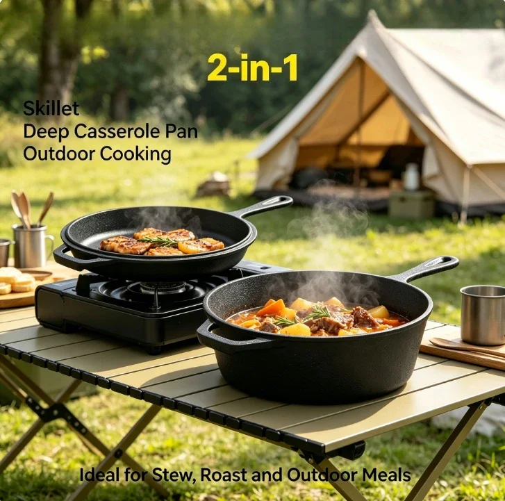 Cast Iron Casserole Pot with Lid, Dutch Oven for Stew, Camping & Outdoor Cooking