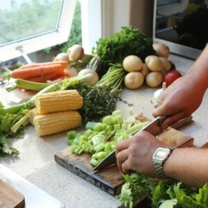 Chopping vegetables with a chef knife